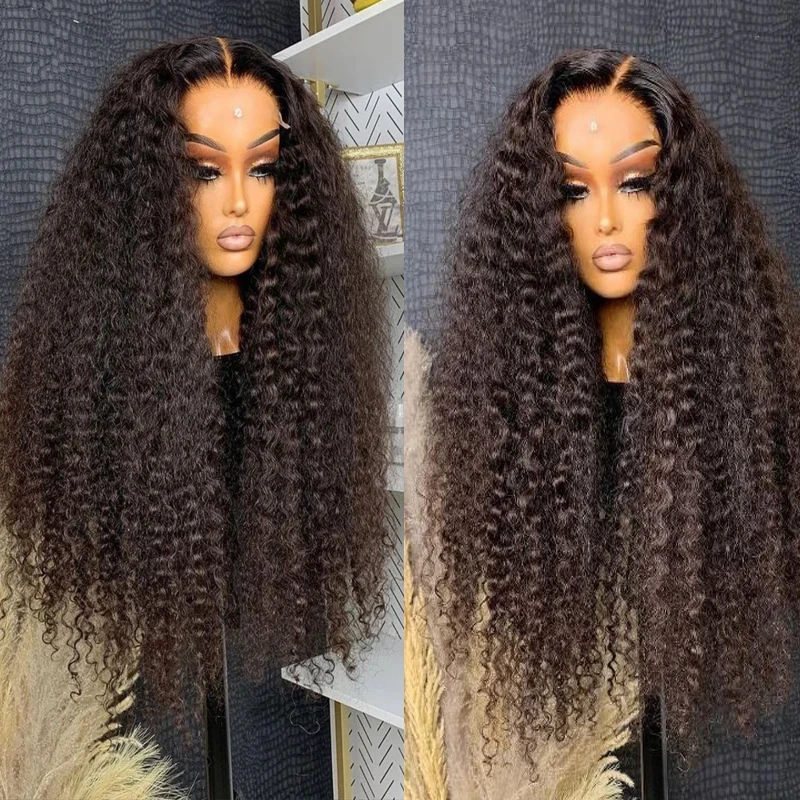 

Middle Part 26inch 180Density Soft Glueless Kinky Curly Long Deep Lace Front Wigs For Balck Women Babyhair PrePlucked Daily Wear