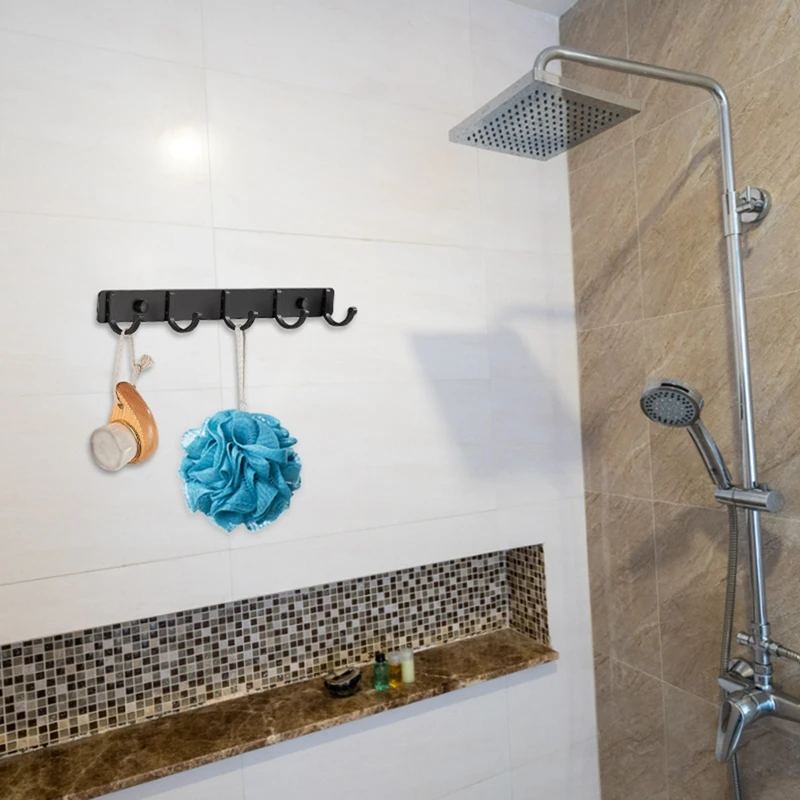 Space Aluminum Black Hook Bathroom Towel Hook Living Room Door Back Clothes Simple Black Storage To Save Space