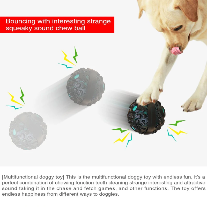 Dog Feeder Toys Chew Bouncing Interesting Strange Squeaky Sound Falling Stone Shaped Ball Relieve Anxiety Teeth Cleaning Toys