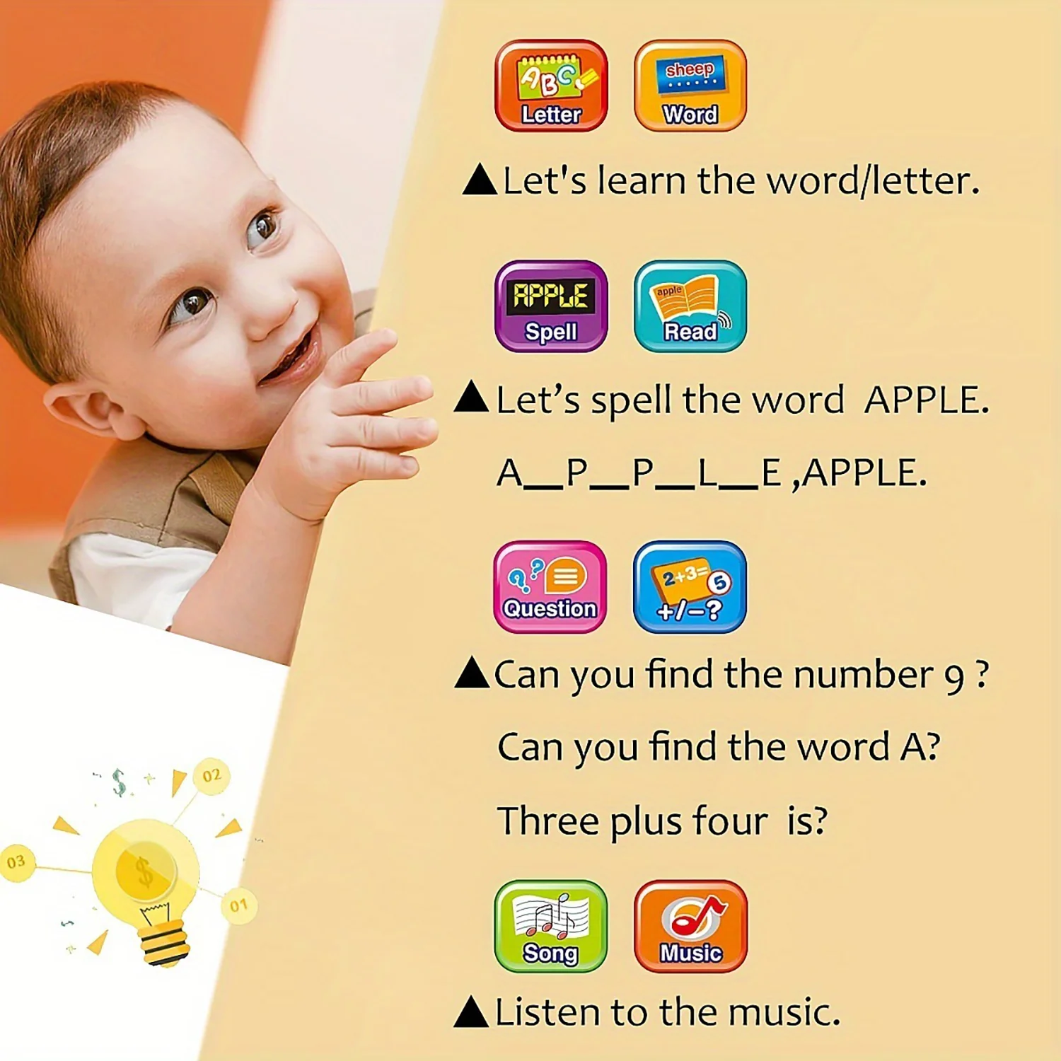 Early education machine LED display screen, children's intelligent learning machine English multifunctional early education toy 6
