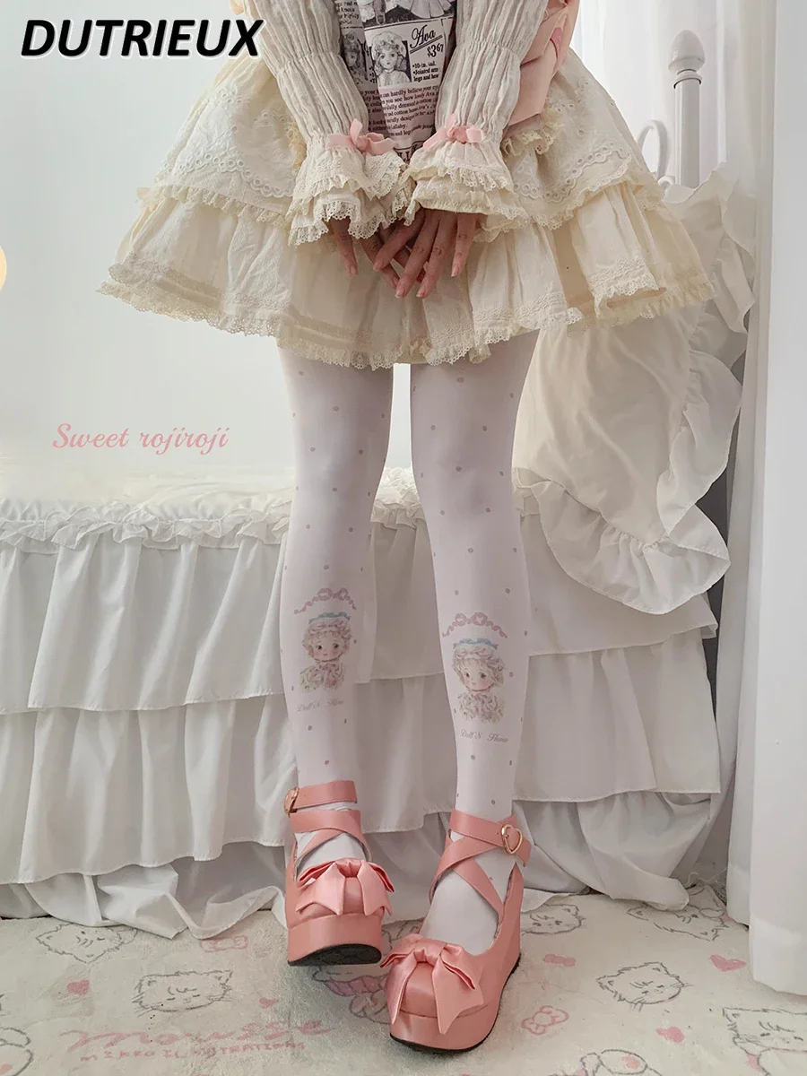

Lolita Long Socks Women's Autumn and Winter Beauty Stocking Velvet Printed White Pantyhose Japanese Style Sweet Leggings
