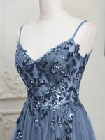 MisShow Sling Evening Dresses Sexy Spaghetti Straps V-Neck Illusion Sequins Appliques Prom Dress A-Line Train High Split Gowns - Image 6