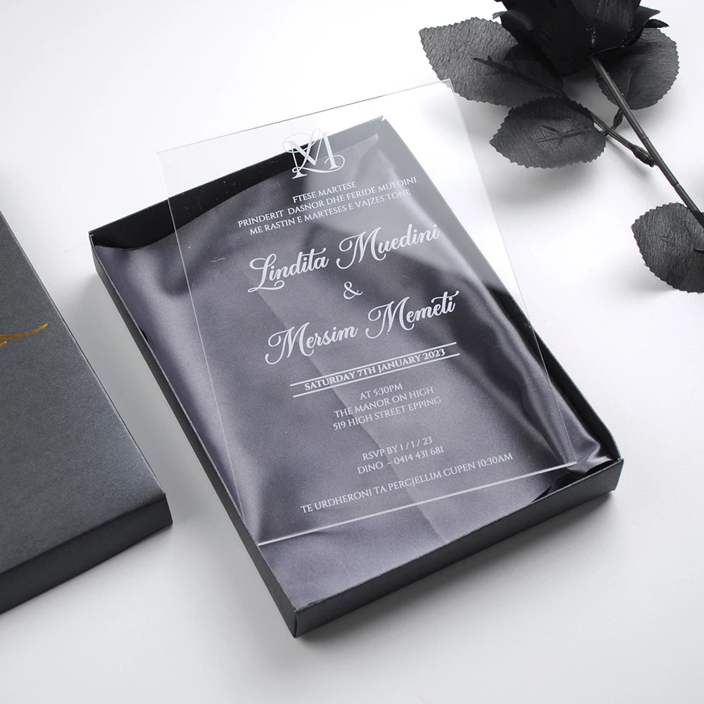 Custom Thank You Birthday Cards with Envelope for Invitations, Transparent Gift, Wedding Card Invitation, Arabic Text Logo