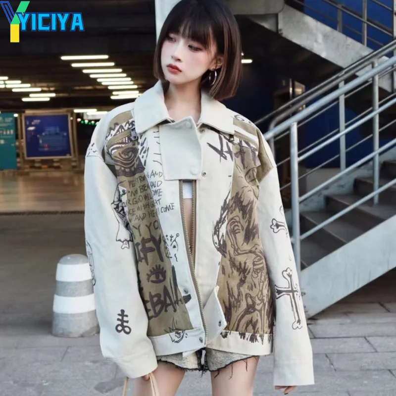 

YICIYA Graffiti pattern American Baseball jacket bomber women Racing winter coats Varsity Female High quality Jackets 2023 coat