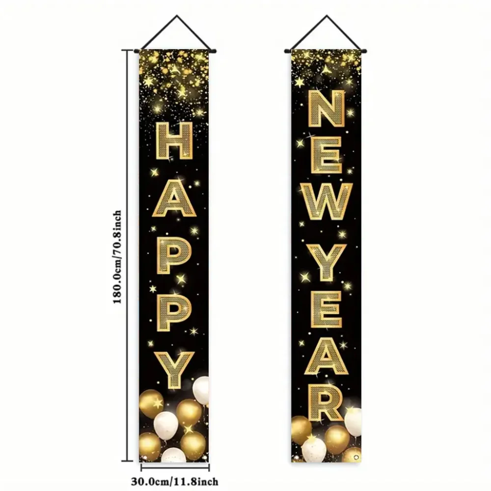 Frohes Neues Jahr Dekorationen Couplet Fotografie Hintergrund Schwarz Gold Hängende Tür Banner Familie Party Requisiten Neujahr 2026 Geschenke – Detail 19