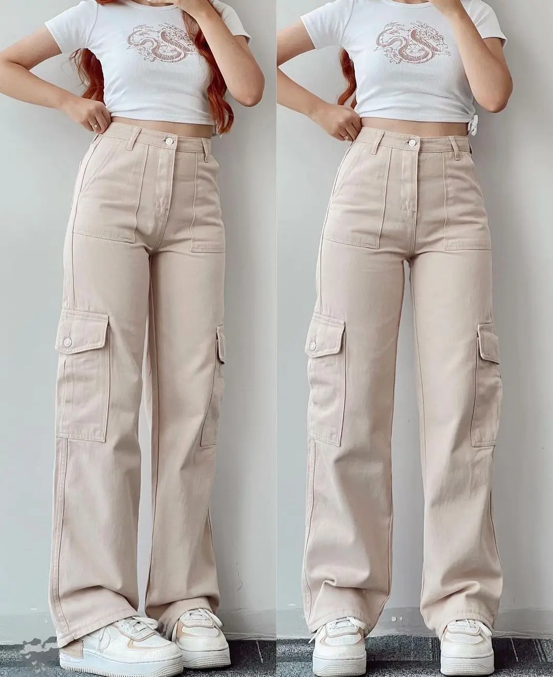Vintage Straight new style baggy Trousers casual pants waist pocket denim pants summer women's y2k high waist cargo pants