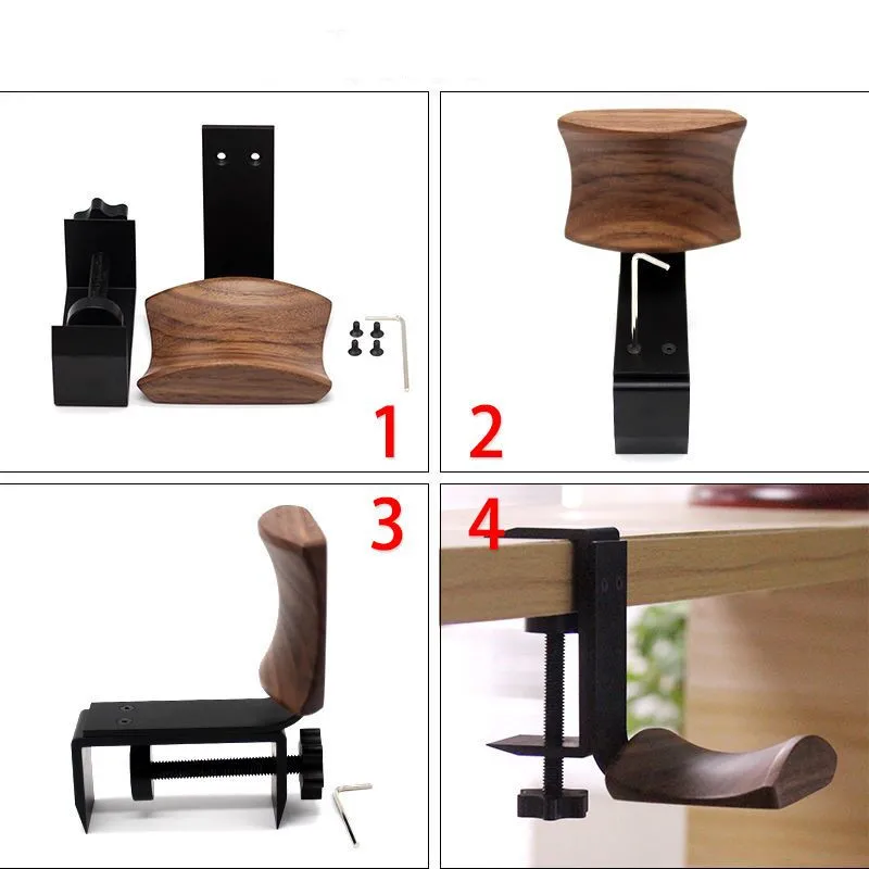 

Headphones Stand Holder Aluminum Alloy Wooden Holder Desk Lock Clip Headphone Bracket Easy Install Headset Display Hanger Walnut