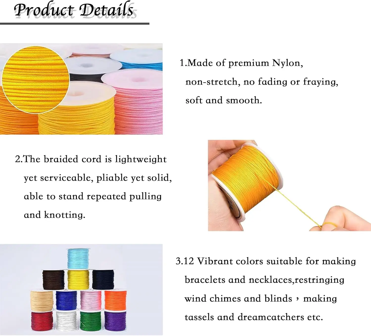 100-Yard 0.8mm Nylon Beading Cord for Jewelry Making and Crafts