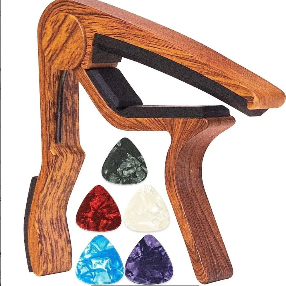 

Гитарный каподастр из алюминиевого сплава с 5 медиаторами, простой в использовании зажим для настройки тона, многоразовый быстросменный зажим