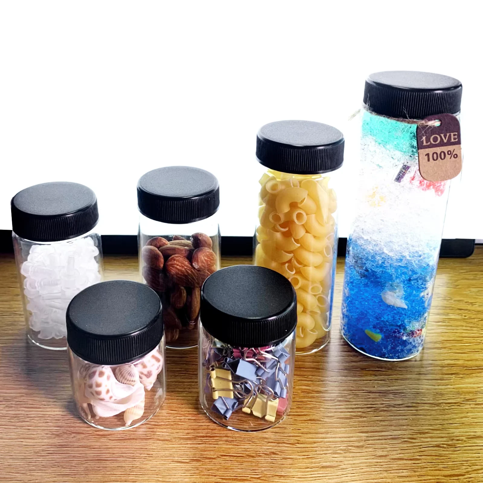 Glass Sample Vials,Wide Mouth Glass Bottle Boro 3.3 with Black Cap &Phi;47mm for Laboratory,reagents Bottle,Leaf teas, Spices,Herbs