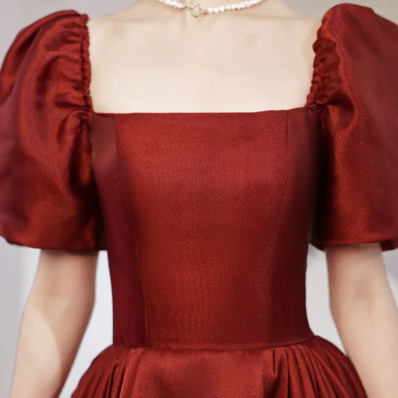 Abito da sposa con brindisi di fidanzamento con maniche a palloncino, banchetto di fidanzamento rosso vino, abito elegante, abito formale personalizzato - immagine 2