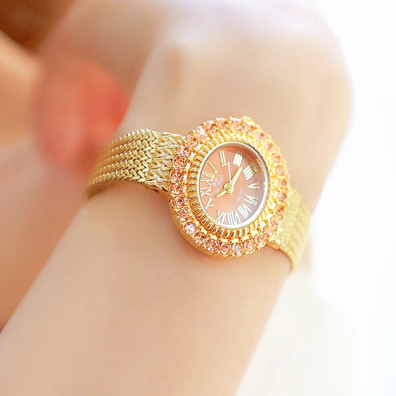 Women's Watch BS bee sister Luxury Brand Ladies Watches Gold & Silver Mesh Belt Waterproof Rhinestone Women Watch Free Shipping