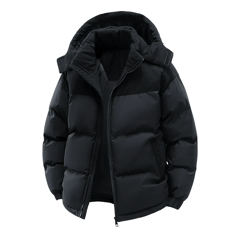Winter Men's Parkas Fashion Patchwork Corduroy Hooded Outerwear Coats