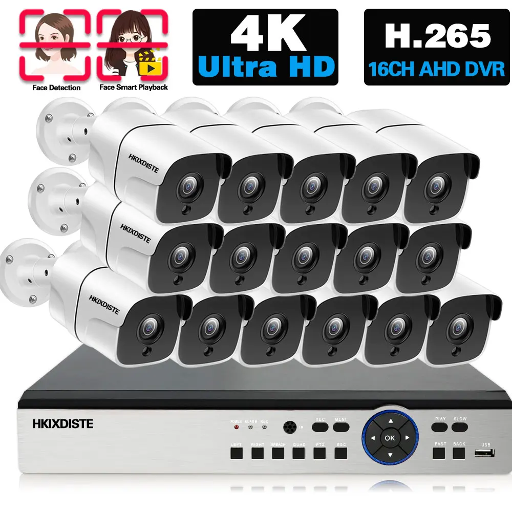 

H.265 16 Channel DVR Kit 4K Outdoor Waterproof AHD Bullet Camera Video Surveillance System kit 8MP CCTV Security Camera System