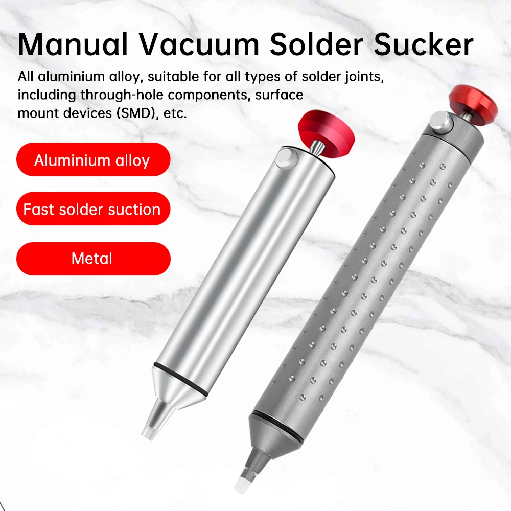 Powerful Aluminum Solder Sucker No Clog Desoldering Pump for Solder Removing 2Pc Replaceable Heat Resistant Silicone Nozzle desoldering suction pump desoldering pump desoldering tool electrothermal solder sucker