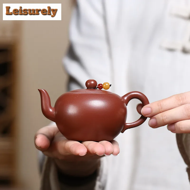 140ml High-end Yixing Purple Clay Teapots Handmade Ballpoint Pot Raw Ore Red Leather Dragon Mud Kettle Zisha Tea Set Drinkware