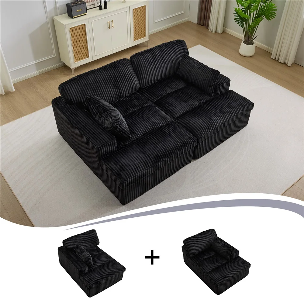 Modernes Luxus-Cordsofa mit Freier Kombination, Übergroßes Ecksofa mit Chaiselongue, Wandelbares Komfortables Wohnzimmersofa – Detail 22