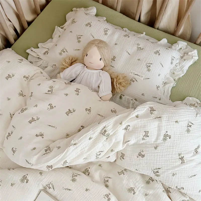 Children's Cotton Muslin Bedding Set with Floral Prints 3piece Toddler Bedding Sets