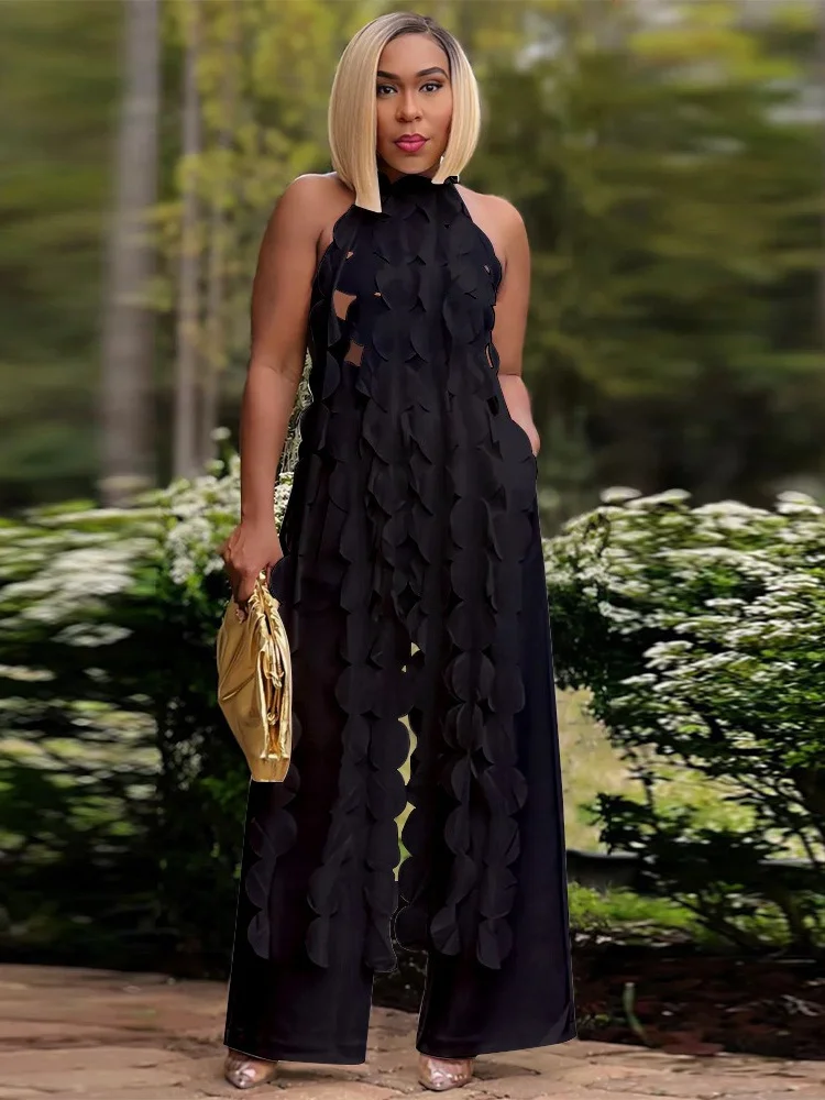 Wmstar Two Piece Set Women's Sexy Backless Lace Up Long Top Wide Leg Pants Fashion Set Summer Wholesale Dropshipping 2024