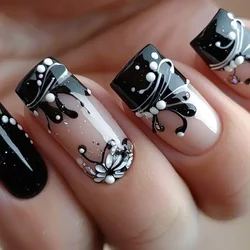 Ladder-Shaped Floral Ombre French Press-On Nails with Glue Strips - 24 Piece Set (2)