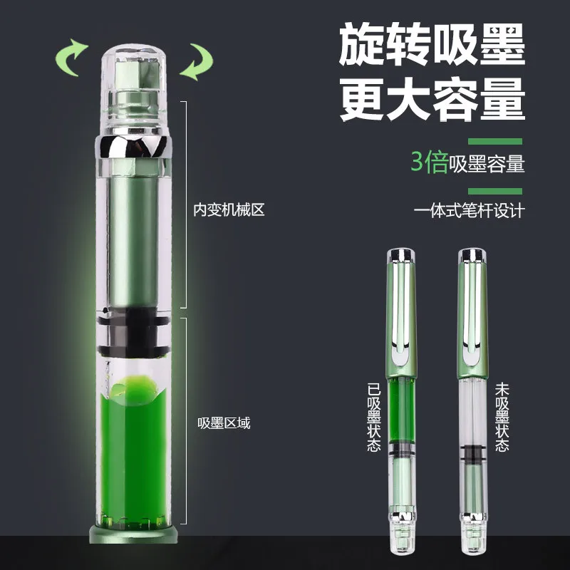 1-Piece Transparent Piston Fountain Pen EF Nib Metal Clip Large Capacity Ink Pens School Office Writing Stationery 5