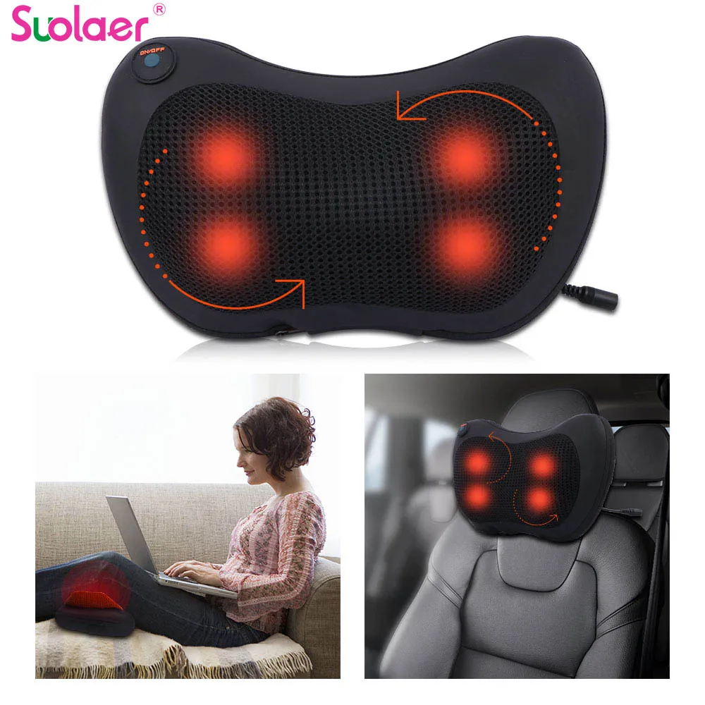 

4 head Neck Shoulder Back Massage Pillow Electric Cervical Shiatsu Massager For Car&Home Use Heating Kneading Infrared Therapy