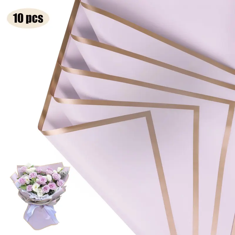 10 Sheets Flower Wrapping Paper with Golden Edges, Waterproof Bouquet Packaging - Ideal for DIY Weddings & Birthdays - Image 24
