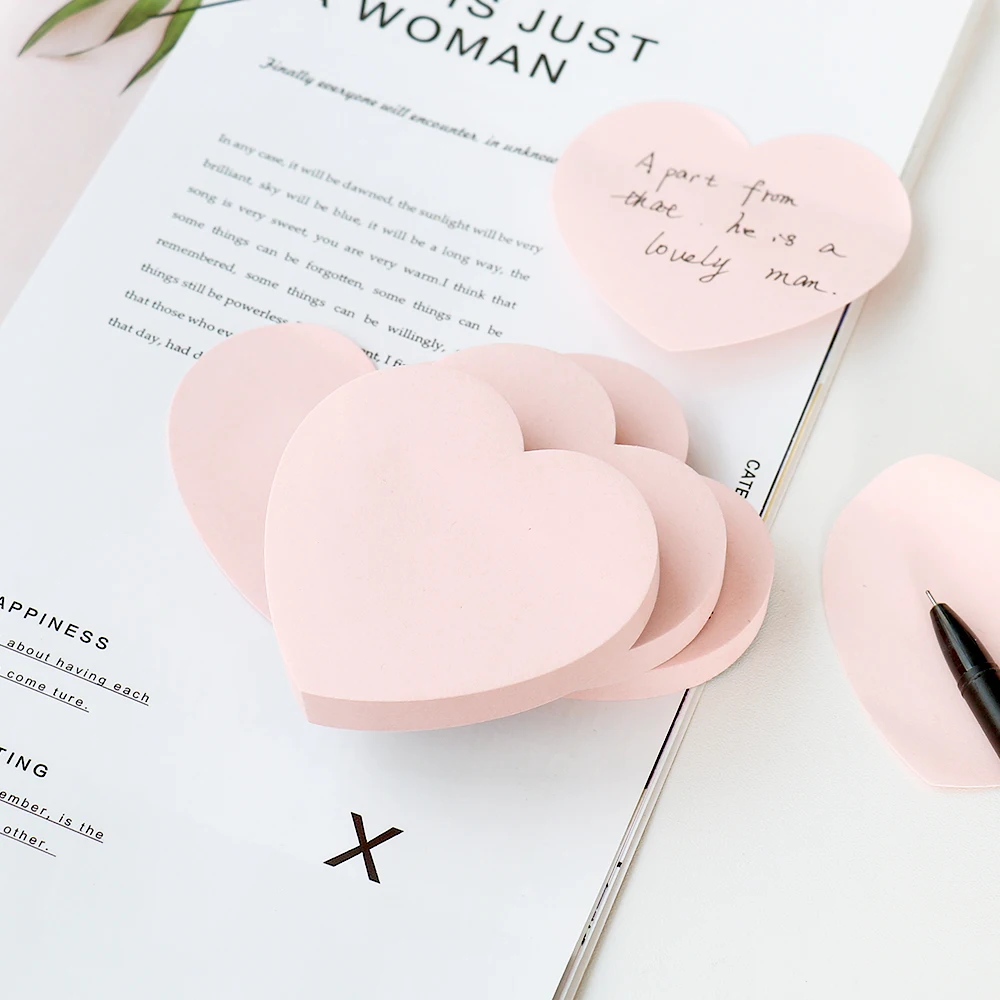 100Sheets/Set heart shape Memo Pad Creative Adhesive pink Color Note Paper Tearable DIY Scrapbook Paper Students 5
