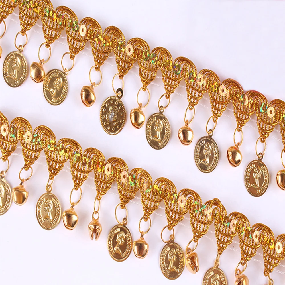 Lace Bell Pendant National Wind Gold Sequins Gold Coins Dress DIY 1yard lace garment accessories,lace sewing supplies,lace decoration,lace accessories,lace sewing accessories,clothing accessories,clothing craft accessories