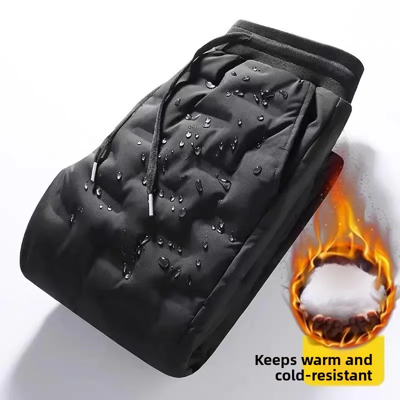 Men's down Fce Lined Trousers Autumn Winter Outdoor Wear Waterproof Snowproof Warm ell Pants Big Size Casual  Color