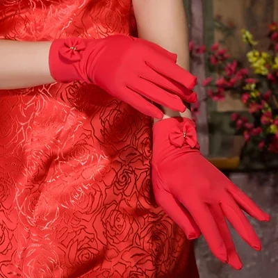 

Перчатки для невесты, женские корейские свадебные перчатки, короткие перчатки чонсам, свадебное платье, красная одежда для шоу, Wo, Короткие