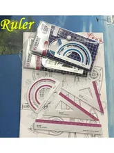 4 In 1 Metal Ruler Stationery Set Aluminum Alloy Multifunctional Combination Ruler Ruler Triangle Protractor Drawing 