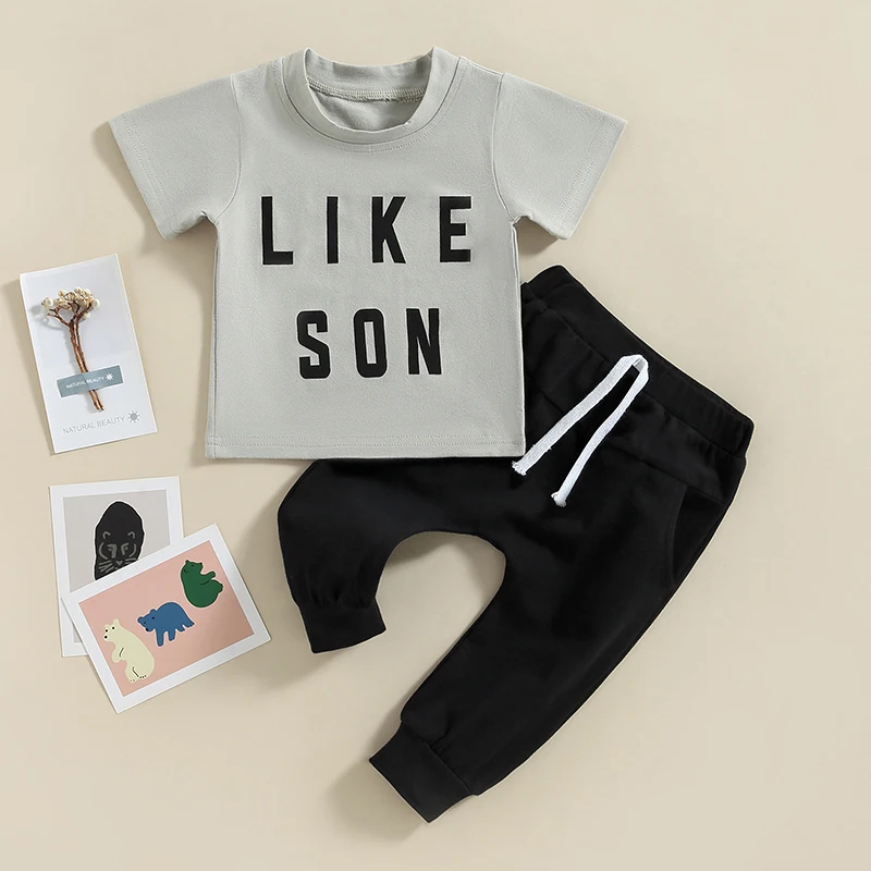 Description Picture 2 of itemBaby Boys Pants Set Short Sleeve Crew Neck Letters Print T-shirt Jeans Summer Outfit