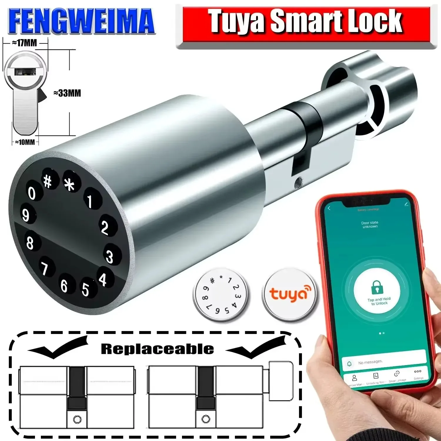 Euro Profile Lock Body Compatible Electronic Cylinder Tuya Unlock Installation Keyless Fingerprint Smart Password lock fingerprint cylinder lock,smart cylinder lock,electronic lock,smart lock,password lock