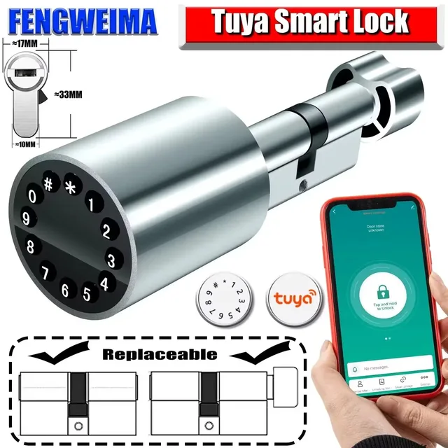 Euro Profile Lock Body Compatible Electronic Cylinder Tuya Unlock Installation Keyless Tuya Fingerprint Smart Password  lock 2