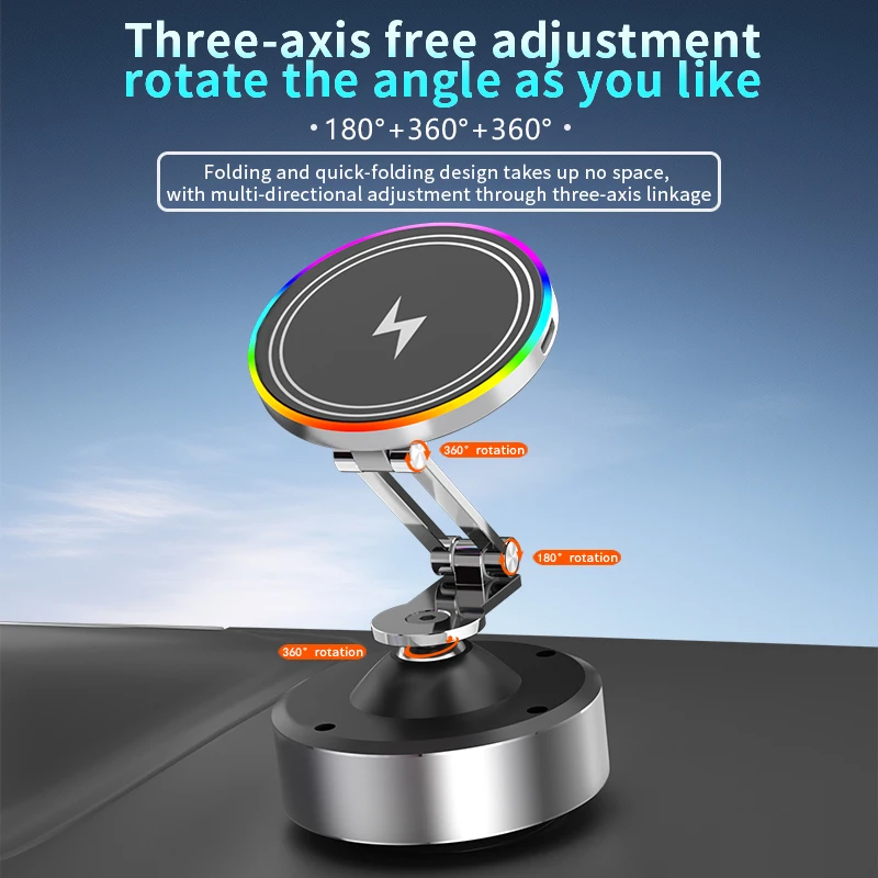 Vacuum Suction Cup & Magnetic Phone Holder & 15W Wireless Charger for Magsafe iPhone 17~12 360° Rotation Foldable Fast Charging