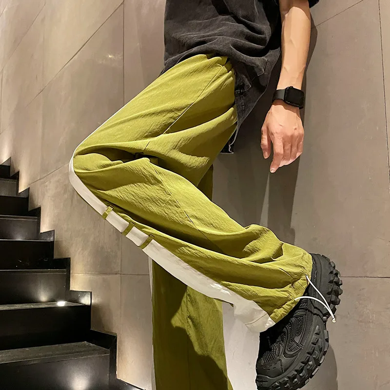Summer Trendy Casual Long Pants For Men Ice Silk Heavenly Silk Smooth Wide Leg Loose And Thin Style Straight Leg Fashion Legging