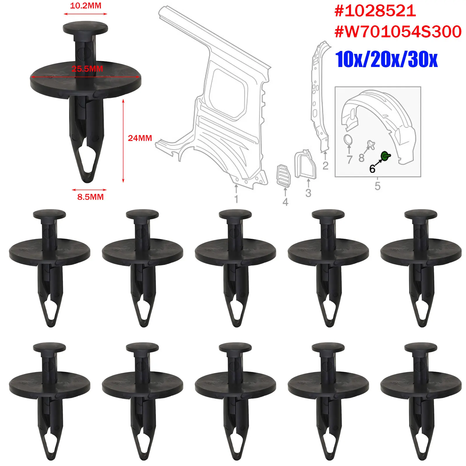 1028521 W701054S300 Wheel Arch Lining Mudguard Push-in Rivet clips Door ...