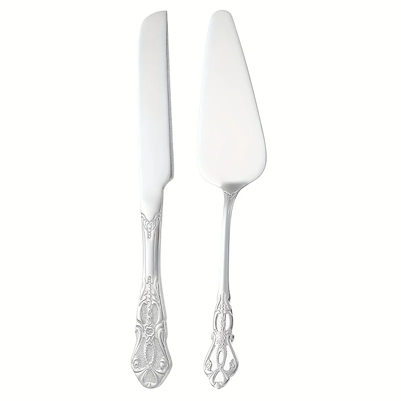 2pcs Vintage Palace Stainless Steel Bread Knife and Cake Spatula Set, Carved Hollow Design Elegant Cake Server for Parties