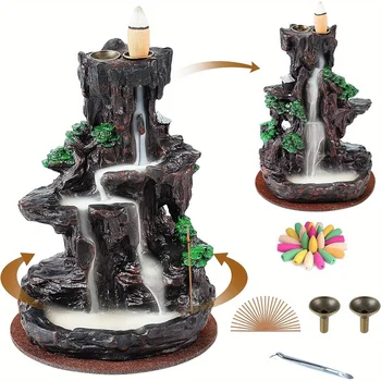 Incense Burner, Backflow Incense Holder 2 sides Waterfall Incense Burnier with 120 Backflow Incense Cones
