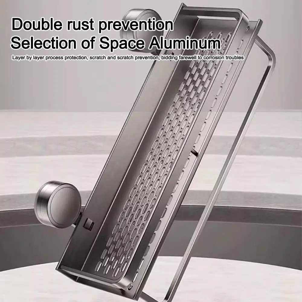 Multifunctional Aluminum Bathroom Shelf Suction Cup No Drilling Wall Shampoo Holder Shower Organizer Shelf 5