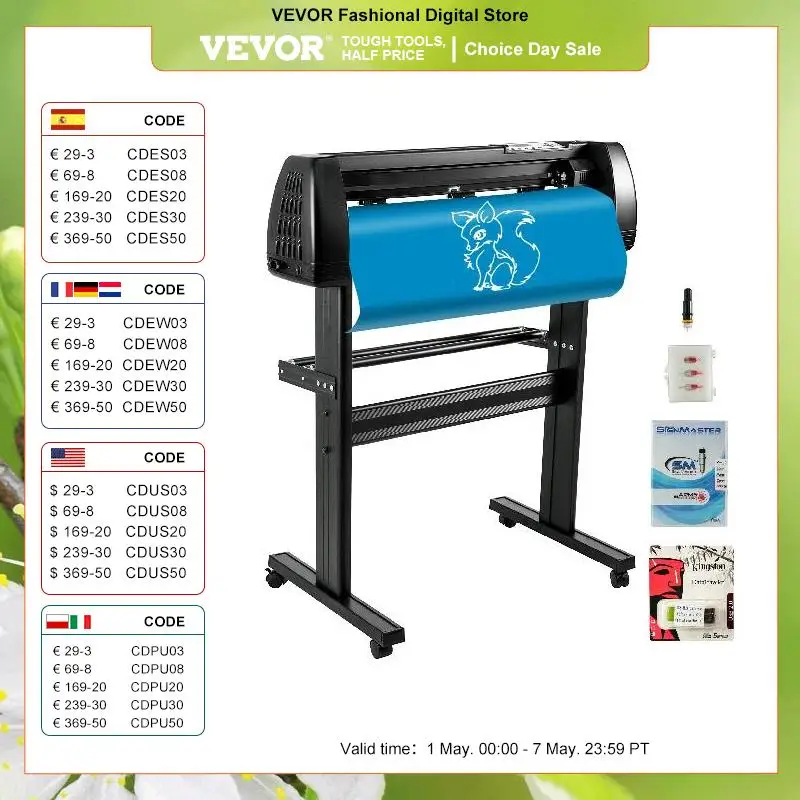 VEVOR 28-34 pollici taglierina per vinile con supporto da pavimento Vinly Sign Plotter da taglio Starter kit Software velocità di forza regolabile