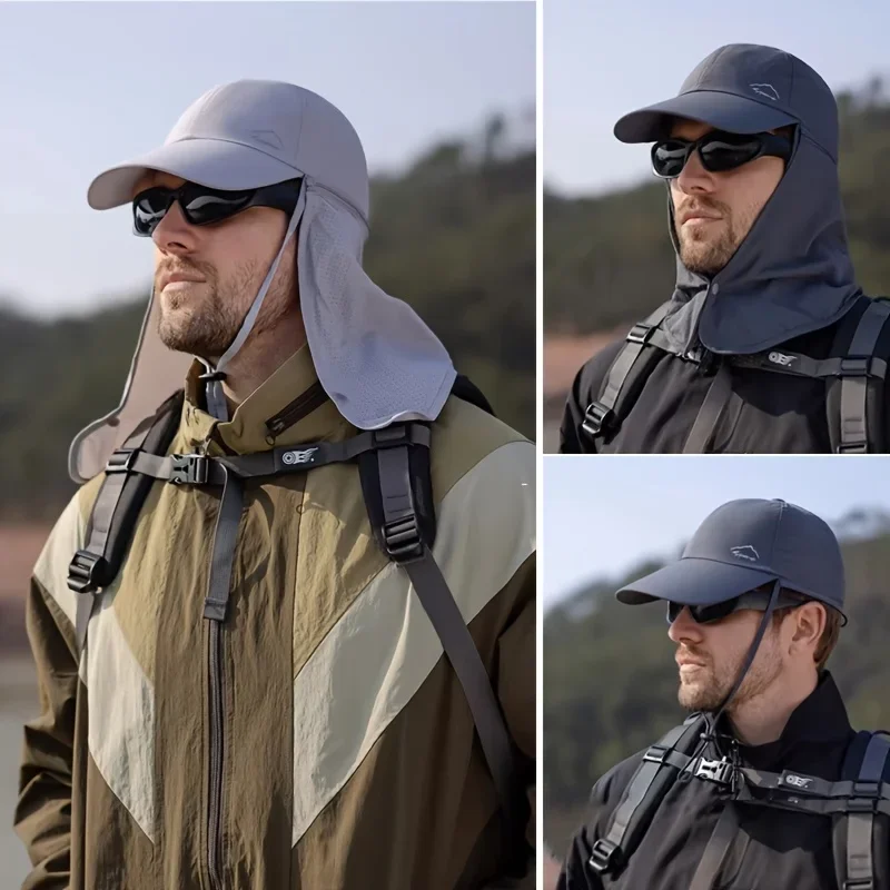 1Pc Sun Protection Outdoor Hat with Detachable Face Shield Adjustable Quick-Dry Fisherman Cap Outdoor Hiking Fishing Cap Sun Hat