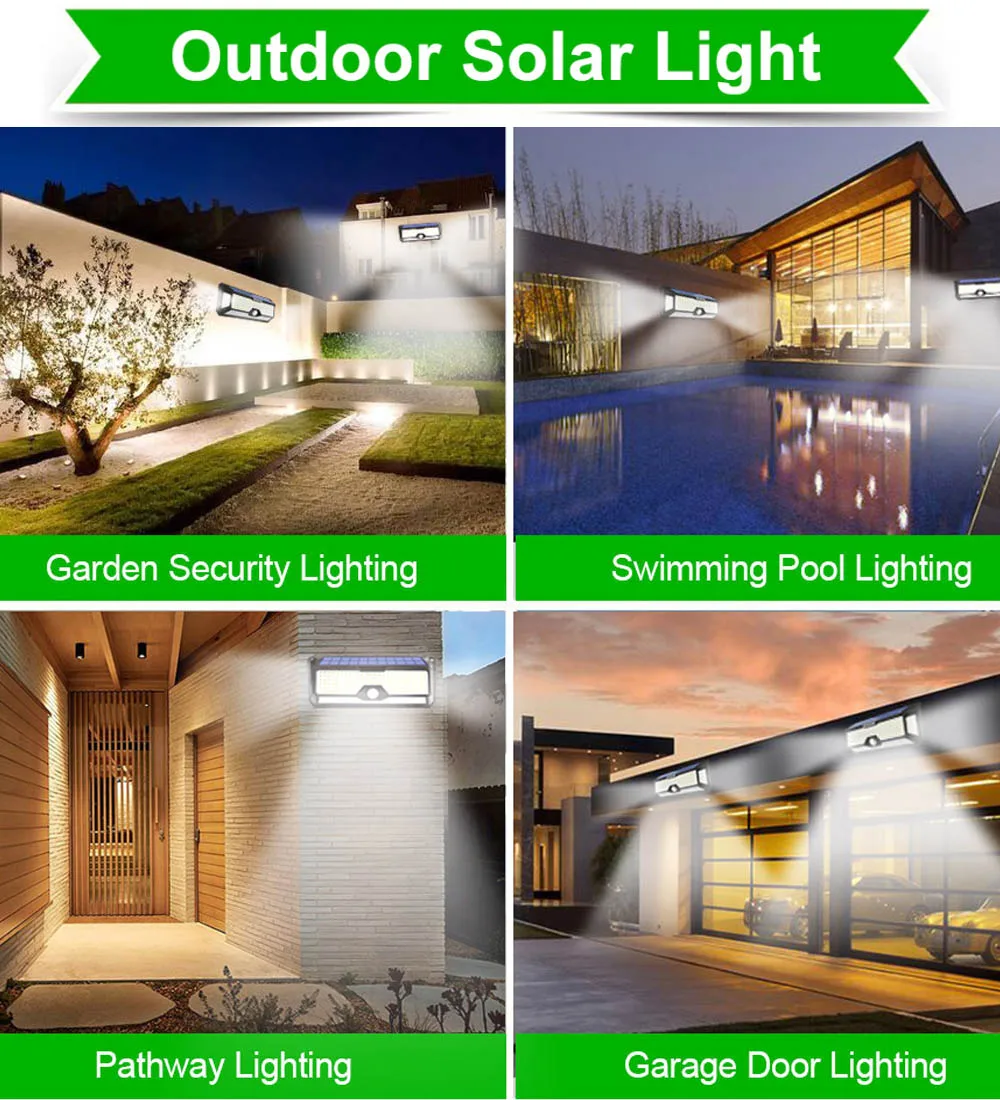 Solar Outdoor Lights - 268 LED Security Lights with 4 Wide Angle, Waterproof 3 M