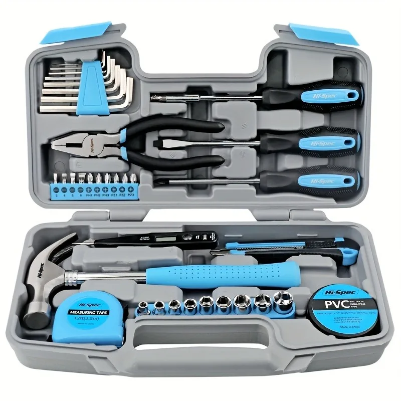 

36-Piece Home Repair Toolkit - Portable Blue Toolbox with Screwdrivers, Pliers, Hammer & Hex Wrenches