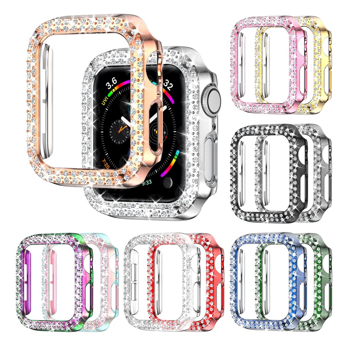 Bling Case Apple Watch Series 9 8 7 6 5 4 3 2 1 SE(No Screen) Women Glitter Rhinestone Protector Frame