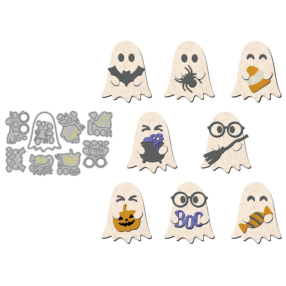 Mangocraft Happy Halloween Cute Ghost Cutting Dies Set Fai Da Te Scrapbooking Forniture Metal Cut Dies Knife Mold For Cards Album Decor