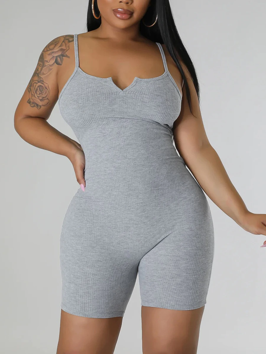 

Women Short Jumpsuit Spaghetti Straps Backless Bodysuit Summer Solid Color Bodycon Rompers