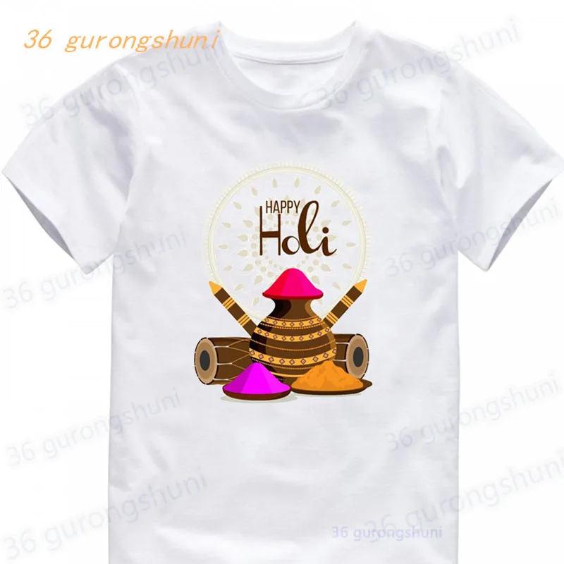T Shirt Boys T Shirts Kids Tshirt Dhaarmik Happy Holi Gift for Indians T-shirts summer Tops For Girls-clothing Children Clothes 3