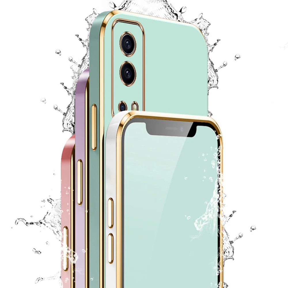 Vivo Y72 5G 케이스 럭셔리 스퀘어 도금 Vivo Y52 5G 전화 케이스 vivo Y75S Y72 Y52 충격 방지 실리콘 V2041 v2053 뒷면 커버